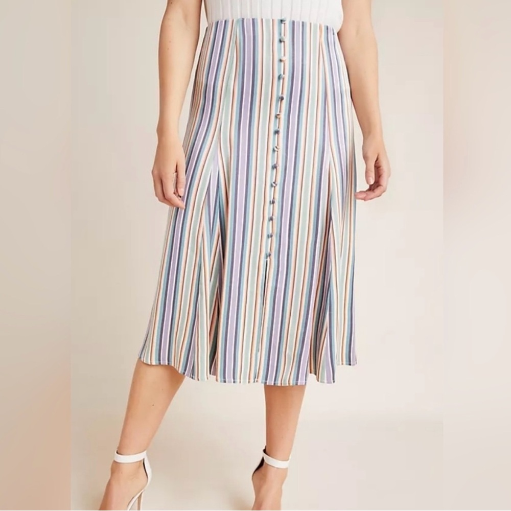 Anthropologie Maeve Freya Silky Coastal Office Resort Vacation Midi Skirt 0
